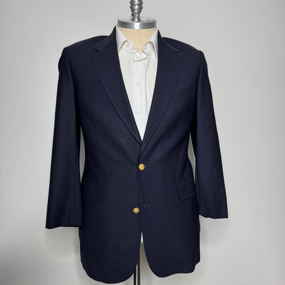 Brooks Brothers Sport Coat Blazer Navy Blue 42L‎ Wool Gold Buttons